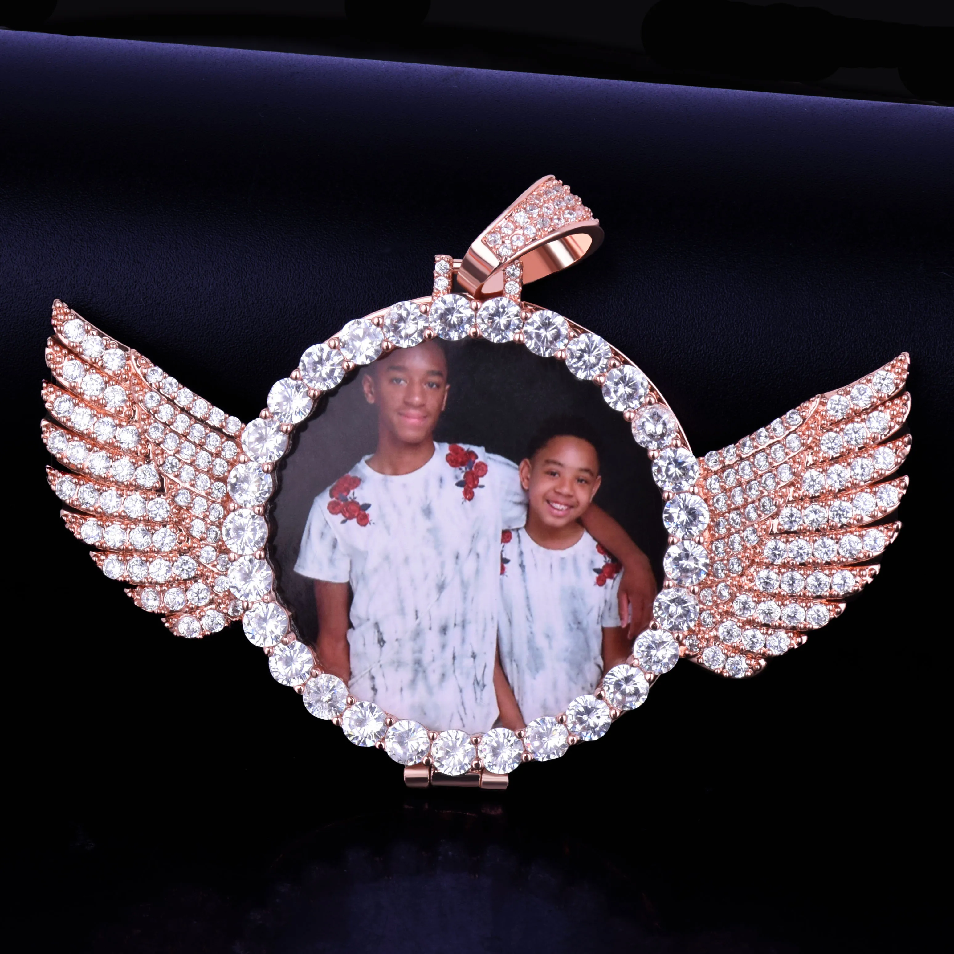 Angel Krilo Po Meri Foto Obesek Medaljon Pravi Pozlačeni Hip Hop Nakit