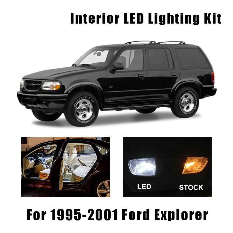 14 Žarnice Bele Notranje LED Avto Lahka Kit, Primerni Za 1995-1998 1999 2000 2001 Ford Explorer Zemljevid Dome Škatle za Rokavice registrske Tablice Lučka