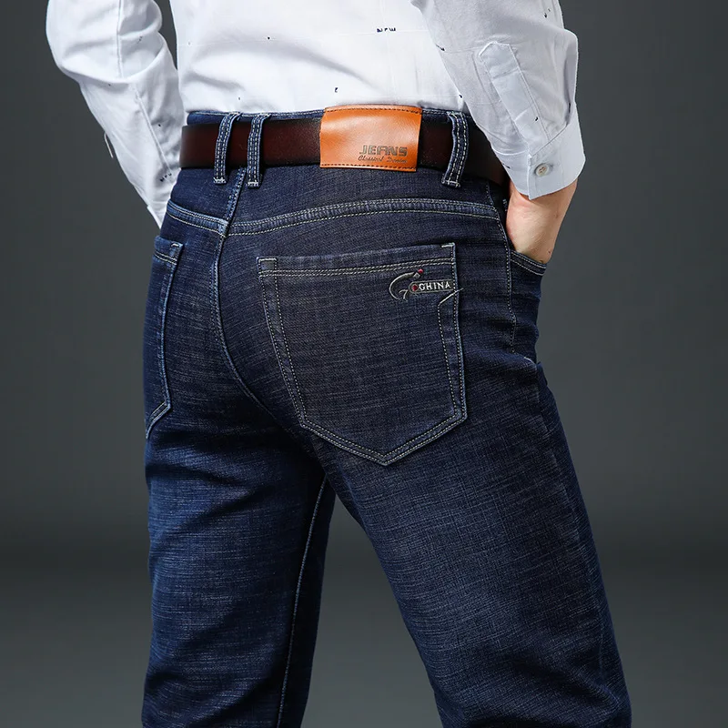 QNPQYX čisto Nove moške kavbojke 2020 jeseni in spomladi debele poslovnih dela priložnostne stretch slim classic jeans hlače, črno modra jeans