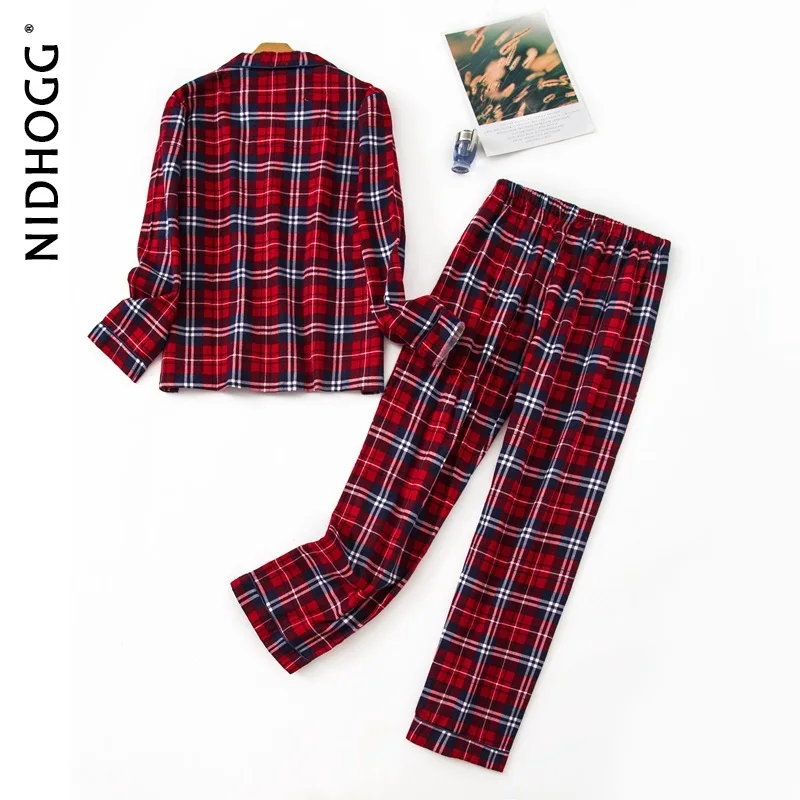 Nove Dolg Rokav Pižamo za Ženske, Bombaž Kariran Rdeče Sleepwear River Priložnostne Print Set 2 Kos Plus Velikost Pijamas Domov Oblačila