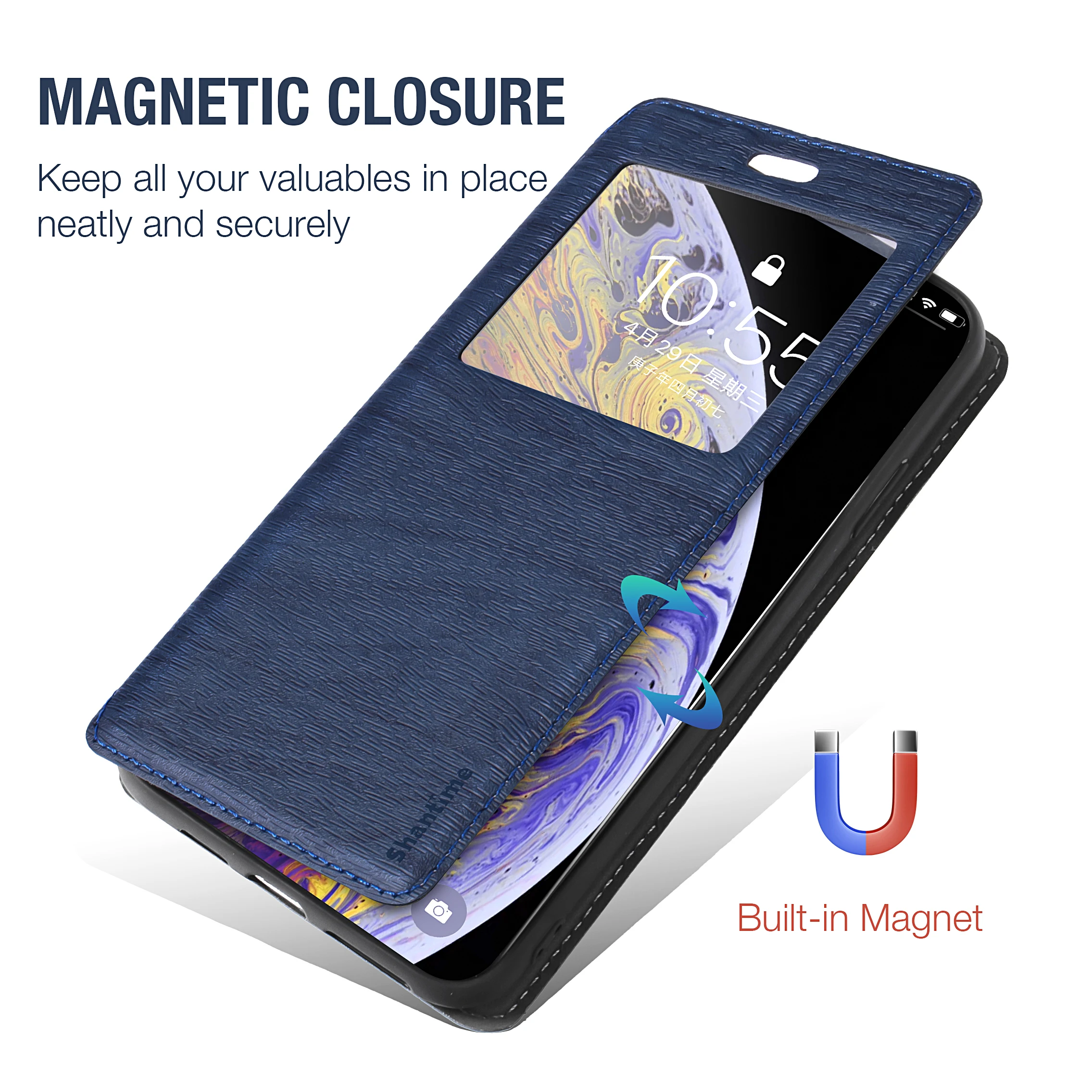 Za iPhone 12 6.7 Primeru Za iPhone 12 Pro Max Pogled Pokrov Okna Nevidnega Magneta in Kartico v Režo za Stojalo