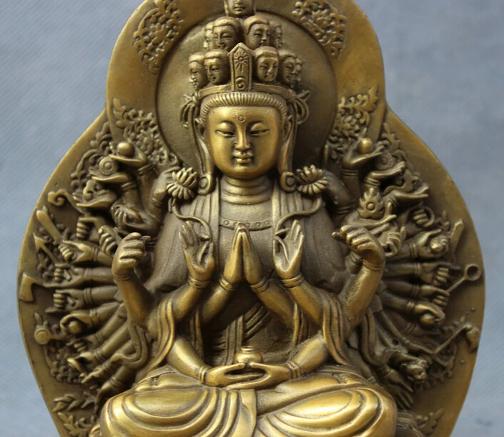Brezplačna dostava pesem voge gem S4671 Tibera Čisto Medenina 1000 Roke Kwan-yin GuanYin Bodhisattva Boginja Sedež Kip