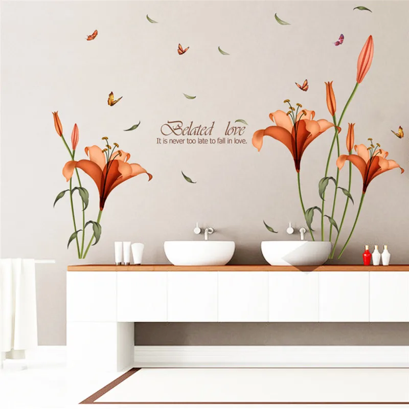 PVC Oranžne rože metulj listov stenske nalepke za otroke sobe dnevna soba, kopalnica, kuhinja dekor stene decals je plakat