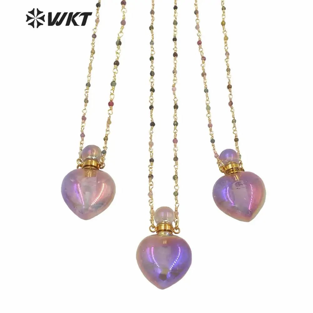 WT-N1238 Debelo krasen neverjetno srce vijolično steklenico ogrlica naravnih a methyst kamen, srce stekleničke parfuma ogrlica