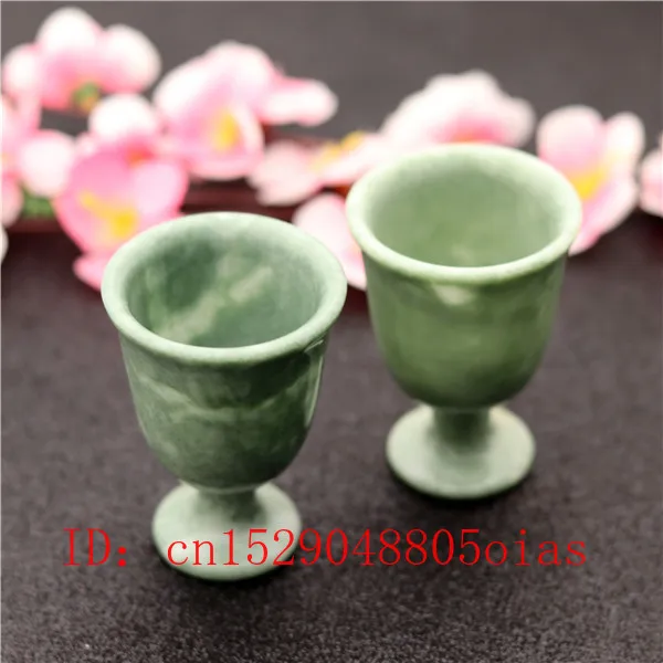 2Pcs Naravno Bela Green Jade Kozarec Vina Kitajski Slog Pokal Obrti Čaj Zdrave Energije, Aparati