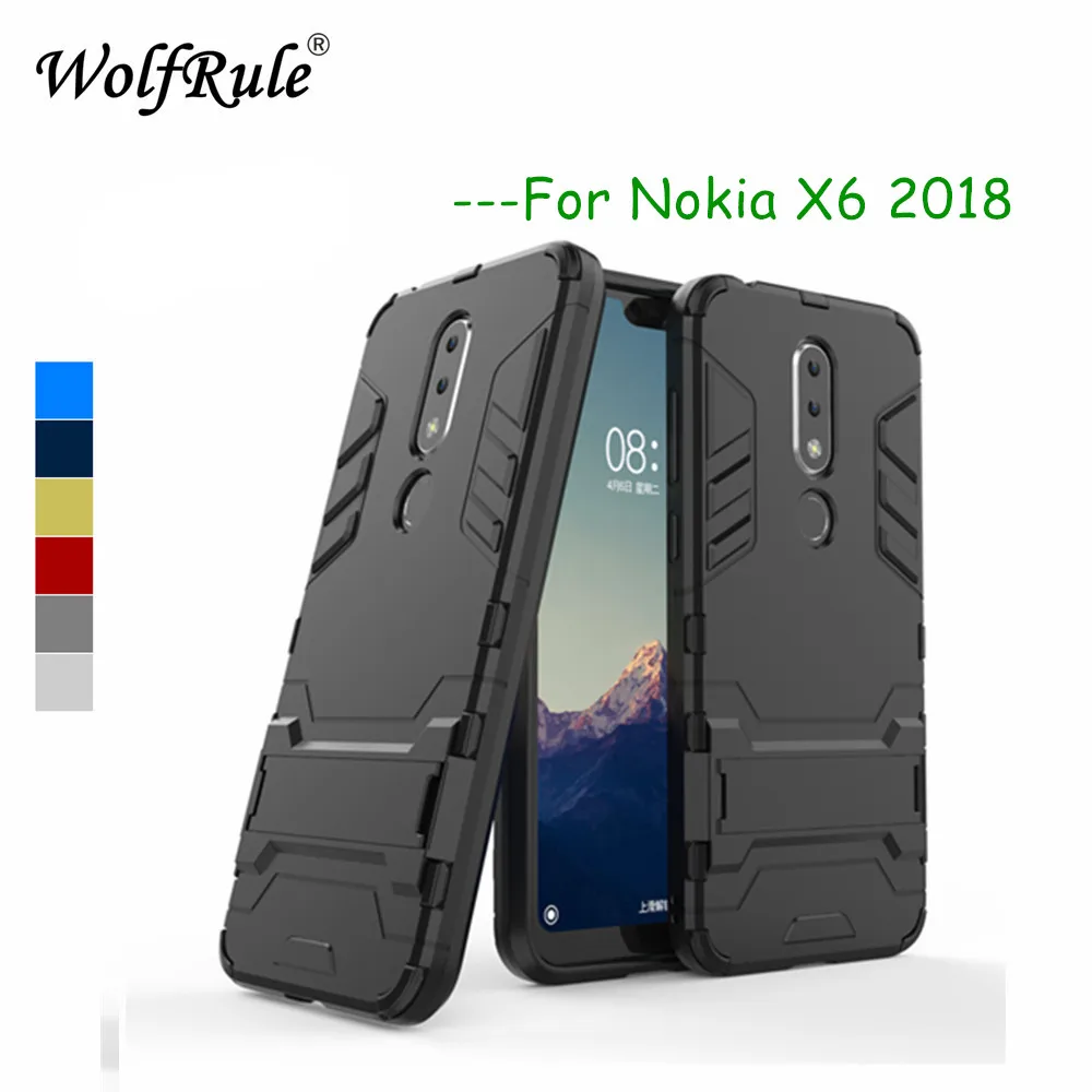 WolfRule Ohišje Za Nokia X6 2018 Pokrov Gume + Trde Plastike Oporo Nazaj Ohišje Za Nokia X6 Funda Za Nokia 6.1 Plus Lupini