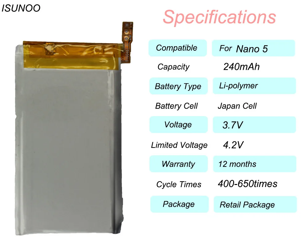 Originalna kakovost, polnilne baterije zamenjava za iPod Nano 5. Gen 3,7 V Li-Polymer baterije z orodja za popravilo