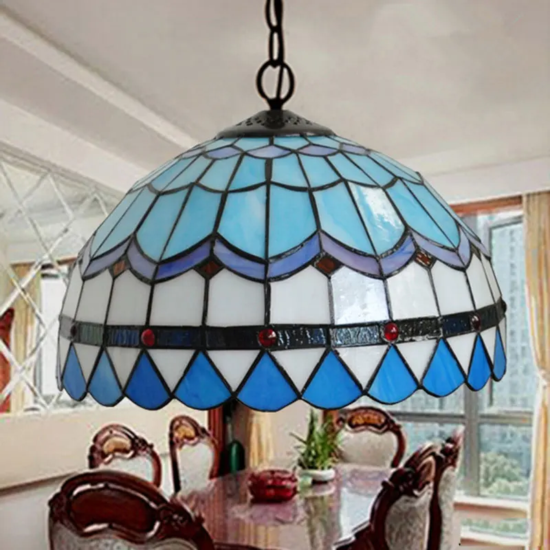Tiffany Sredozemlju pisano steklo obesek luči za jedilnico, spalnica eno svetilko, balkon bar modra lučka 90-260V 0056