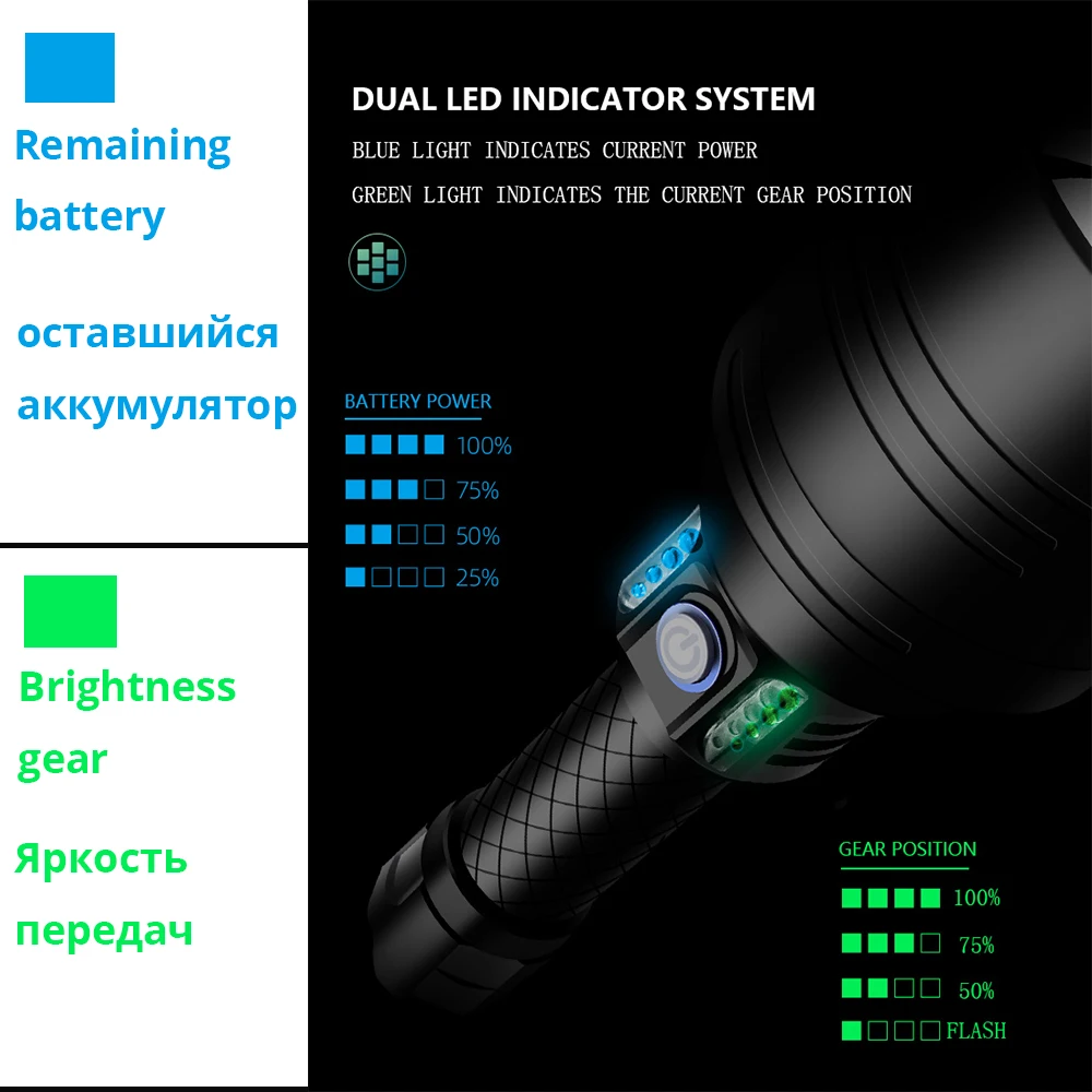 Super 7-Core P10 LED Svetilka S prevelikimi konveksna leča Glare Avanturo Razsvetljave Z Močjo banka funkcija Za 18650 baterije