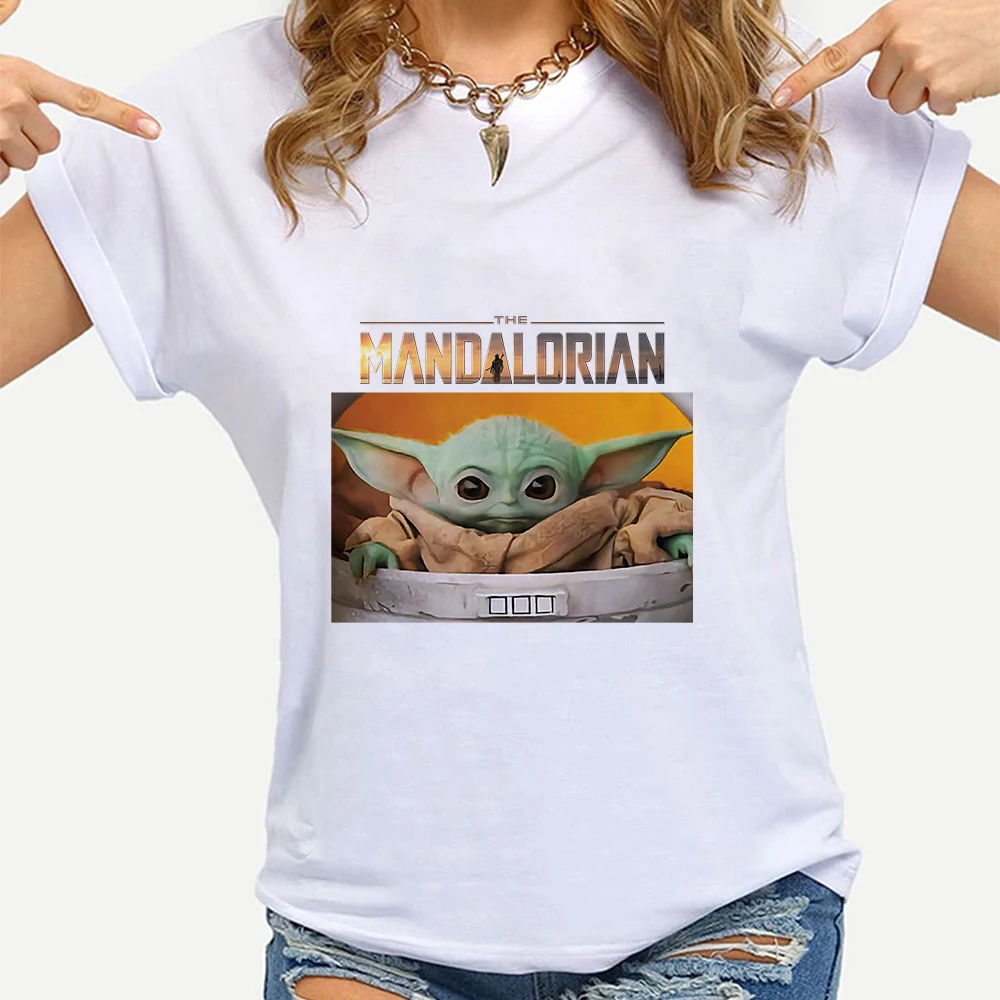 Disney Baby Yoda Graphic majica s kratkimi rokavi Ženske Poletje Kratek Rokav Visoke Kakovosti Oblačila blagovnih Znamk, T-majice Mandalorian Srčkan Ropa Mujer