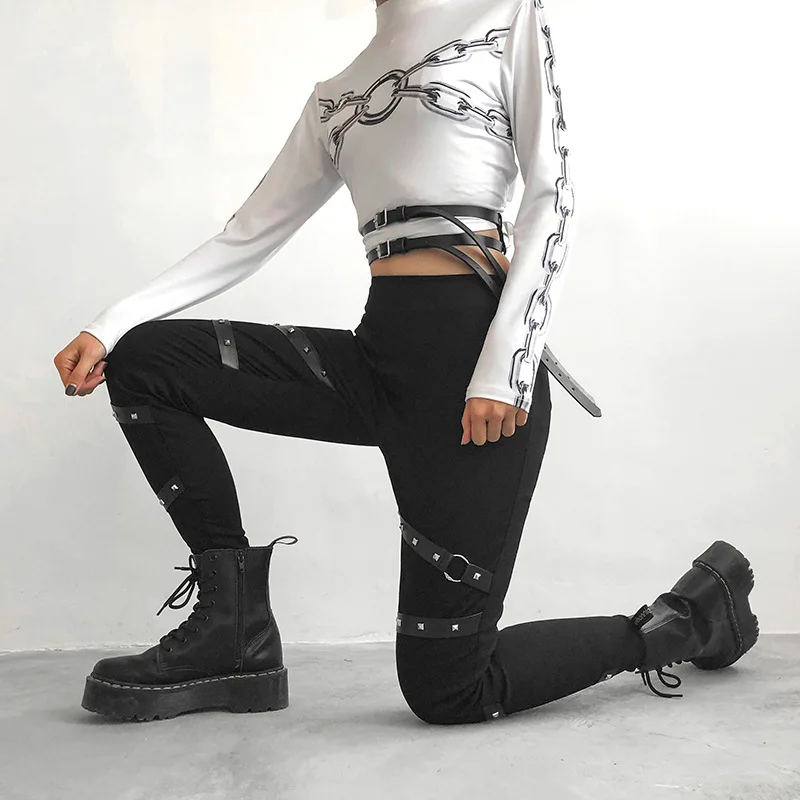 2019 Punk Grunge Gothic sopihanje Harajuku Pentagram hlače, Dolgi Rokavi Jeseni Votlih Iz Mozaik hlač Letnik