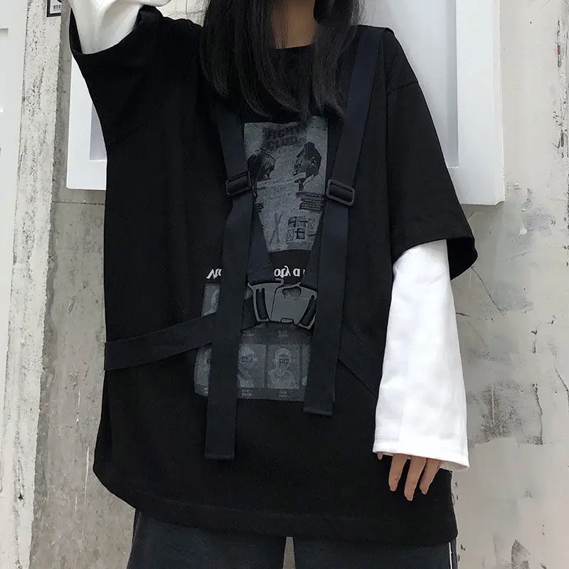 Pozimi Evropsko in Ameriško orodje slog ponaredek dva-kos tiskani dolgimi rokavi ženske T-shirt Harajuku svoboden čipke žensk vrh
