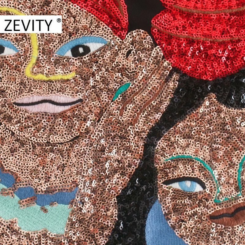 Zevity Nove ženske letnik risani lik tiste vezenine zanko bluzo ženski nastavljiva trak elegantna majice črne vrhovi LS7142