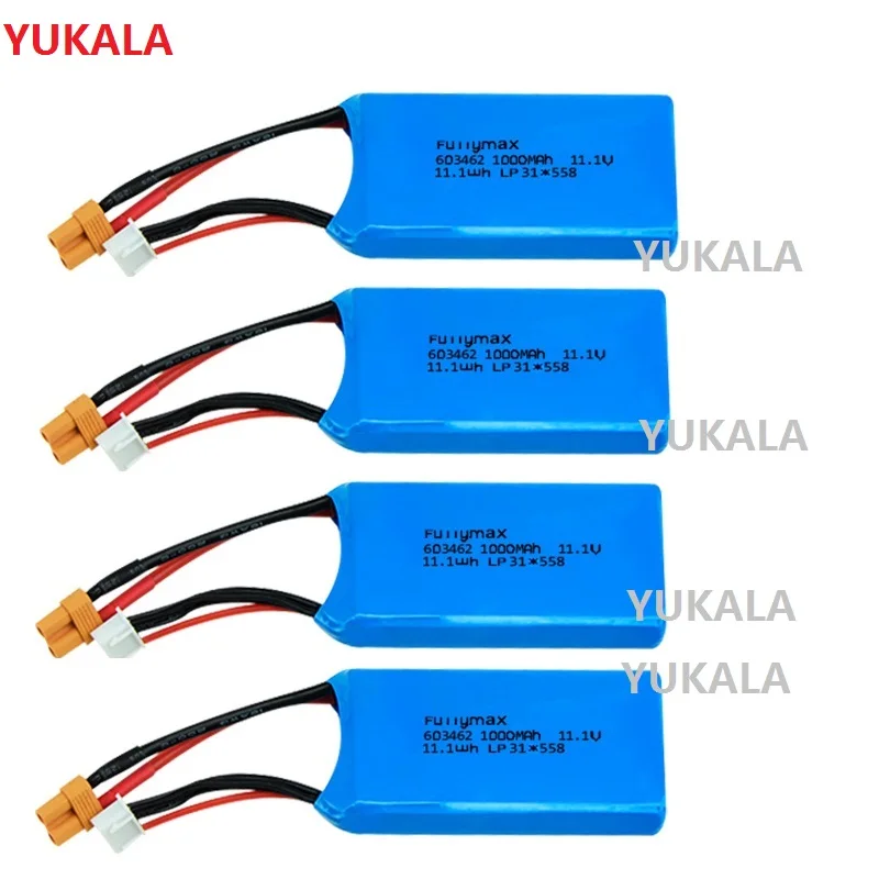 YUKALA 1-5pcs 11.1 V 1000mAh Lipo Baterije 603462 /USB polnilec Za XK X450 FPV RC Brnenje Rezervni Deli