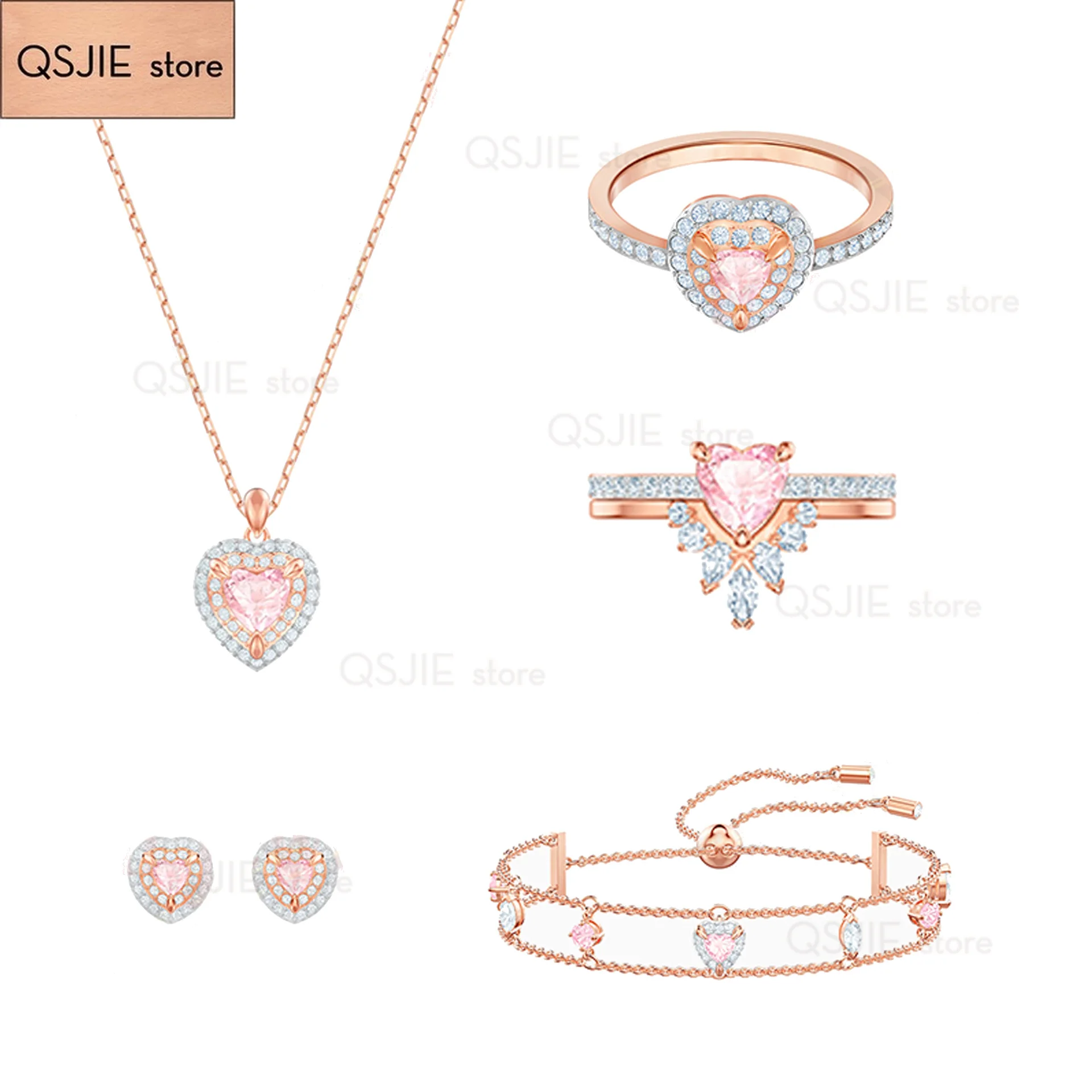 QSJIE Modni nakit visoke kakovosti SWA občutljivo svetlo roza v obliki srca kristalno žensk, Ogrlico, Obesek, romantično darilo