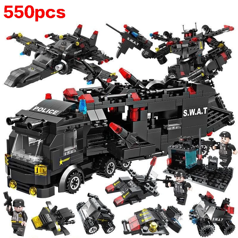 550pcs City Policijska Postaja Avto gradniki Nastavite Mesto SWAT Združljiv LegoINGs Bloki Igrača Za Otroka Skupščine Izobraževalne Igrače