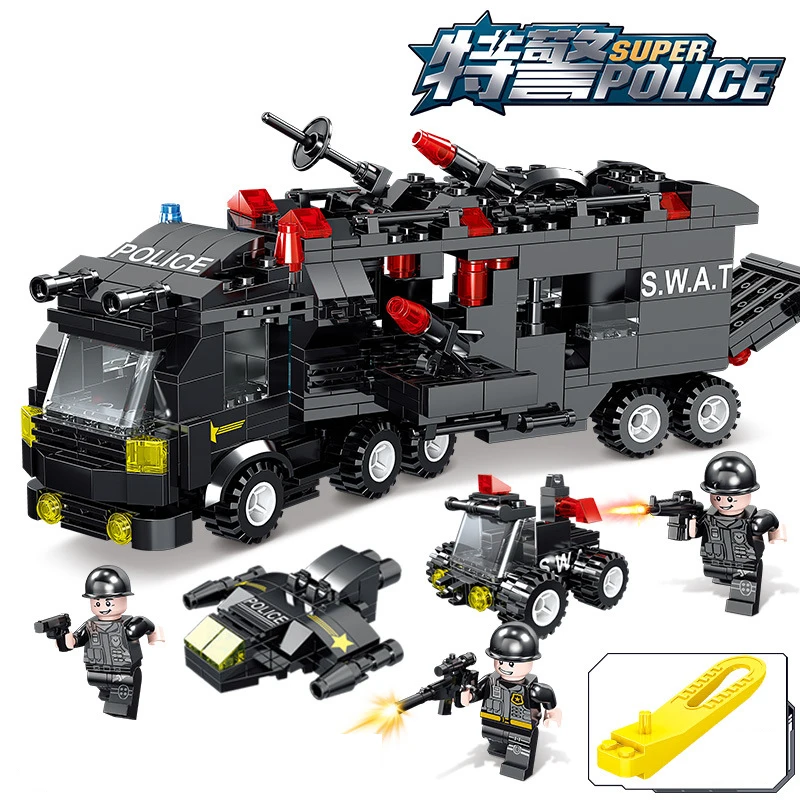 550pcs City Policijska Postaja Avto gradniki Nastavite Mesto SWAT Združljiv LegoINGs Bloki Igrača Za Otroka Skupščine Izobraževalne Igrače
