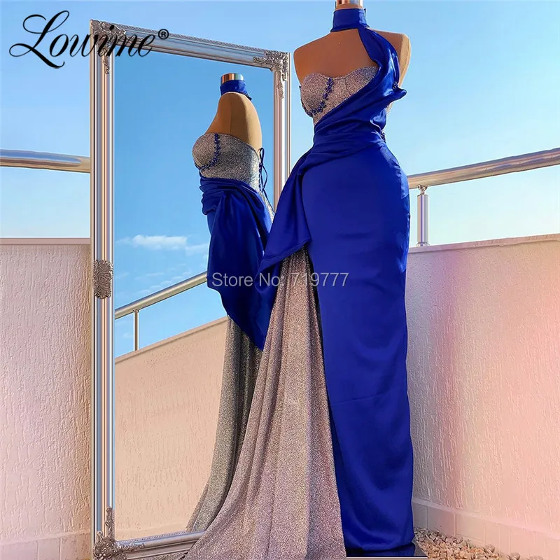 Posebna Oblika Modro Večerno Obleko Dolgo Arabski Večerne Obleke 2020 Po Meri Dubaj Ženske Lady Stranka Obleko Seksi Slavni Prom Oblačenja