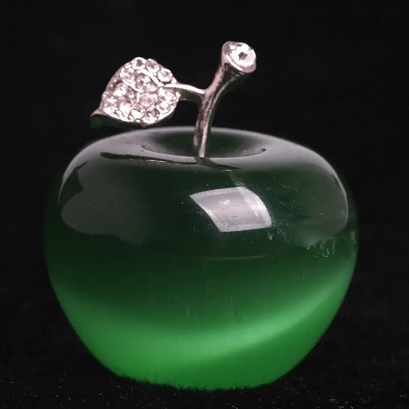 Cut Naravne Zelene mačje oči Kristalno Apple Figur z Zlitine Listov obtežilnik za papir Obrti Okras za Dekorativne in Festival Darilo