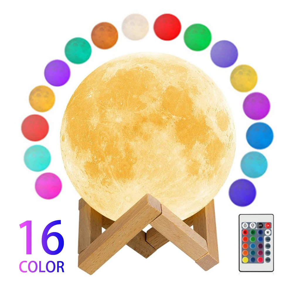 16 Barv LED Noč Lahka 3D Tiskanja Luna Svetilka, Polnilne, Sprememba Barve 3D Svetlobo Dotik Lune Lučka za Nočno Svetilko 15 cm moon light