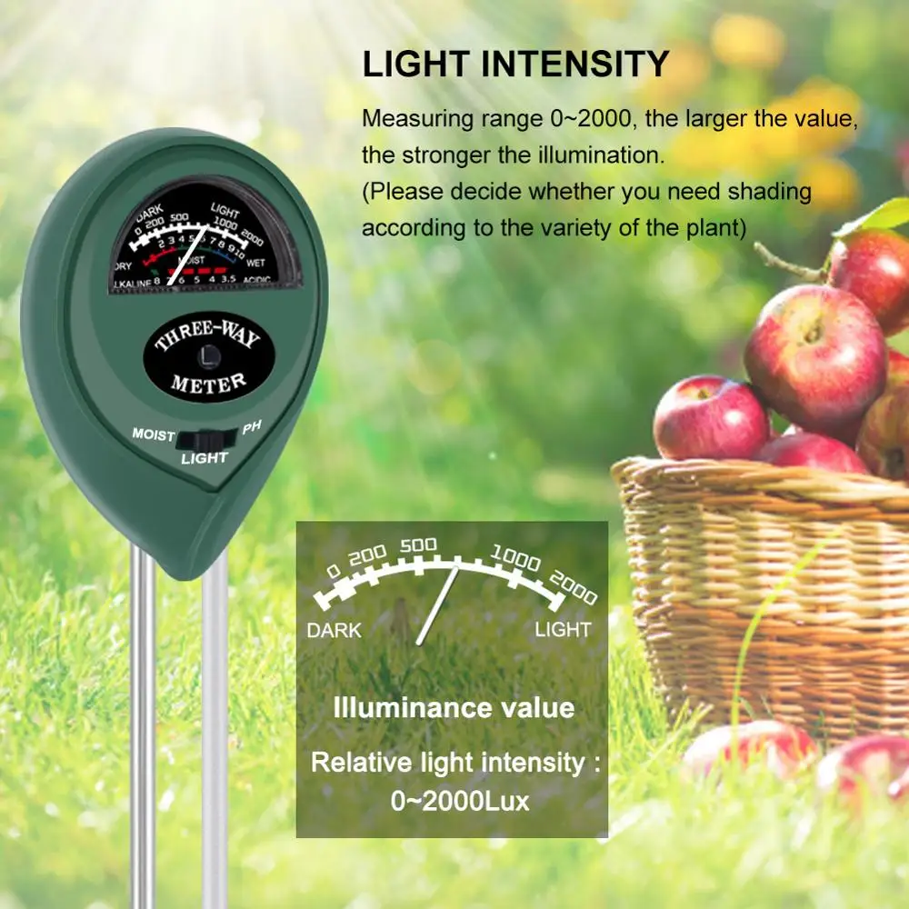 Tri-v-enem Krogu Glavo Tal Instrument za Vrtnarjenje Instrument Tal Tester Higrometer / Merjenje PH Meter / Osvetljenost Tester