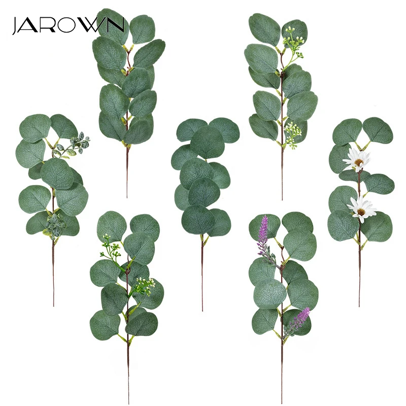 JAROWN 5pcs Umetne Rastline Eucalyptus Veje Poroko DIY Cvetlični Aranžma Pribor Svile Zeleno Cvet, Listi Doma Dekor
