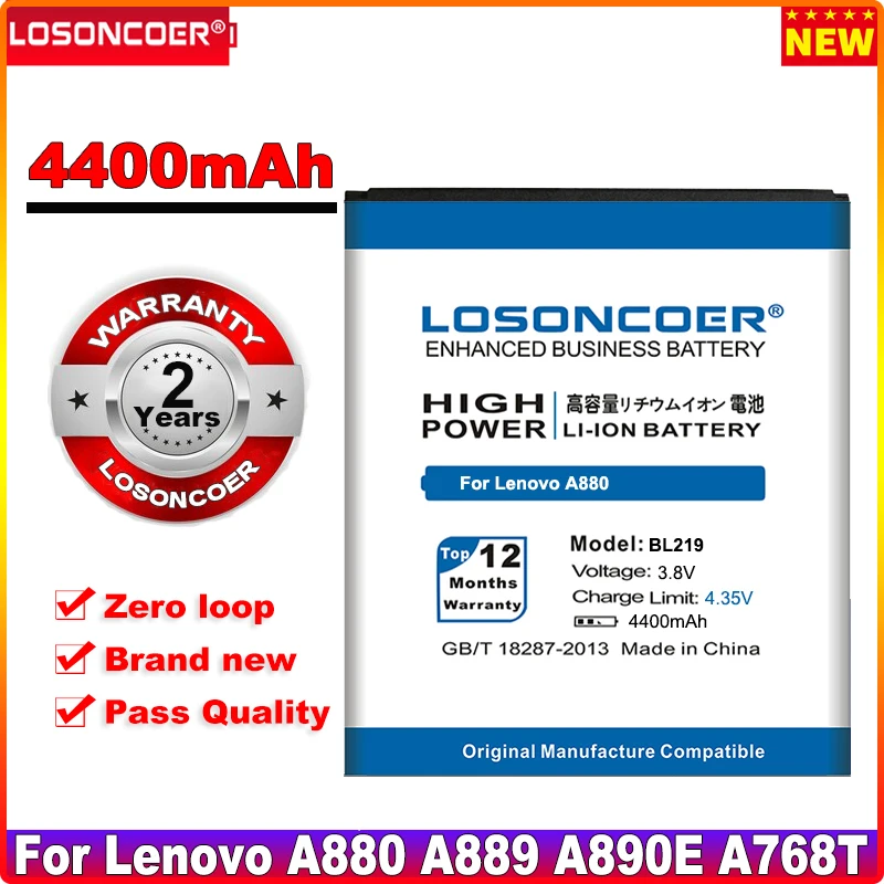 LOSONCOER 4400mAh BL219 Mobilni Telefon Baterija za Lenovo A880 A889 A890E A768T A916 S810T S856 A850+ Baterija BL 219