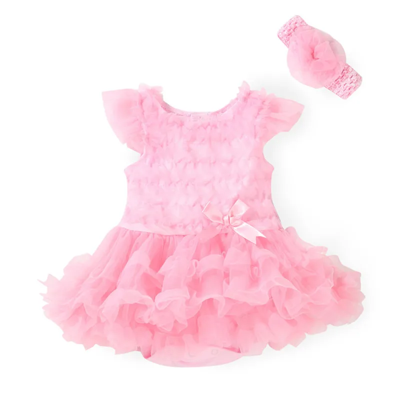 Newborn Baby Oblačila Baby Dekle krilo Kompleti Oblačil Lok tutu Princess Pink Oblačenja igralne obleke+Glavo, 2 kom/Set Otroci Darila