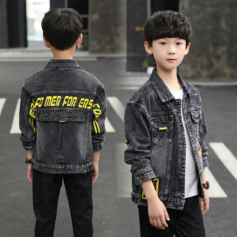 Korejski Fantje Plašč Pomlad Malčka, Otroška Oblačila Blue Jeans Jakne za Najstniške Šoli Fant Zavoj navzdol Ovratnik Otrok Vrhnjih Plasti