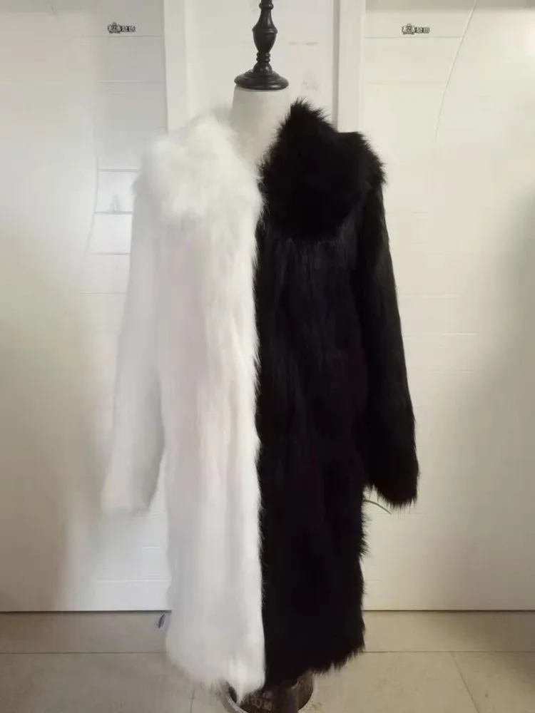 Zimske moške punk rock krzno plašč hooded dolgo jakno črno bel mozaik specializiranimi za umetno krzno suknji moških nočni klub DJ pevka fazi kostum