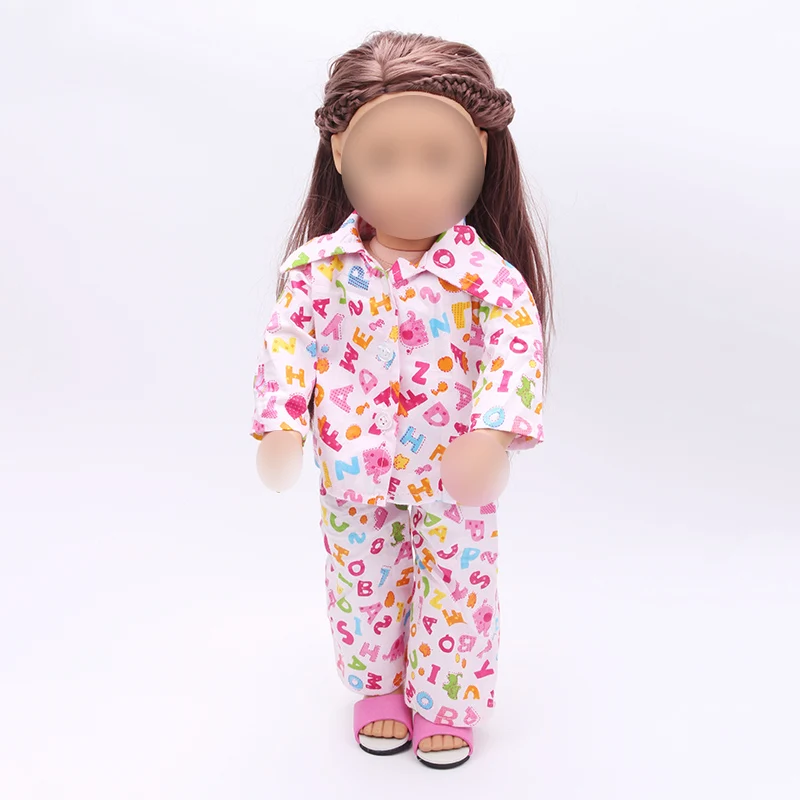 18 inch Dekleta lutka pižamo Roza monogram pajama bo ustrezala Otroške igrače obleko Ameriških novo rojen obleke fit 43 cm otroška oprema c18
