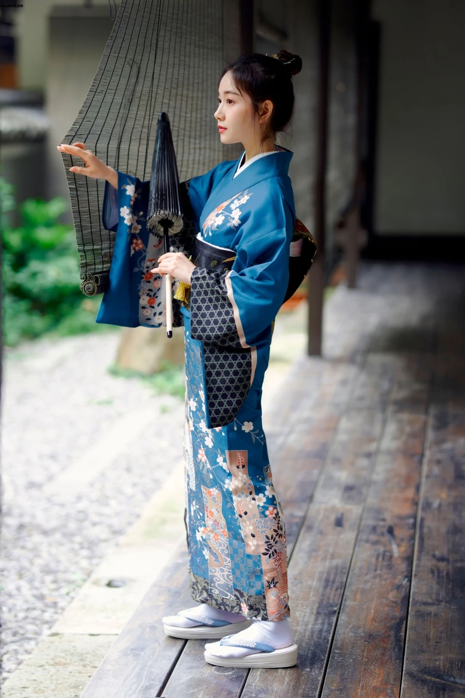 Ženska 2020 Japonski Kimono Style yukata Dekle Jeseni obleko, Temno modra tiskanja Cvetovi Cvetijo retro splice Dolga Obleka z vrečko