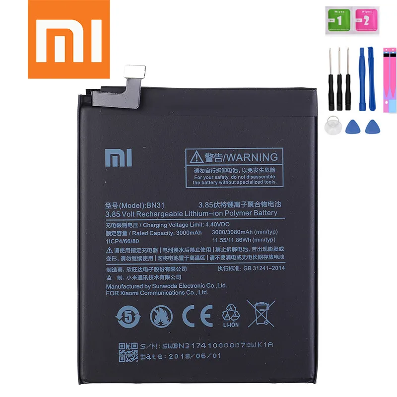 Original Xiaomi Baterijo Telefona BN31 3000mAh Visoke Kakovosti za Xiaomi Mi 5X Mi5X Redmi Opomba 5A 5A Pro Baterije Mi 5X Baterije Mi5X