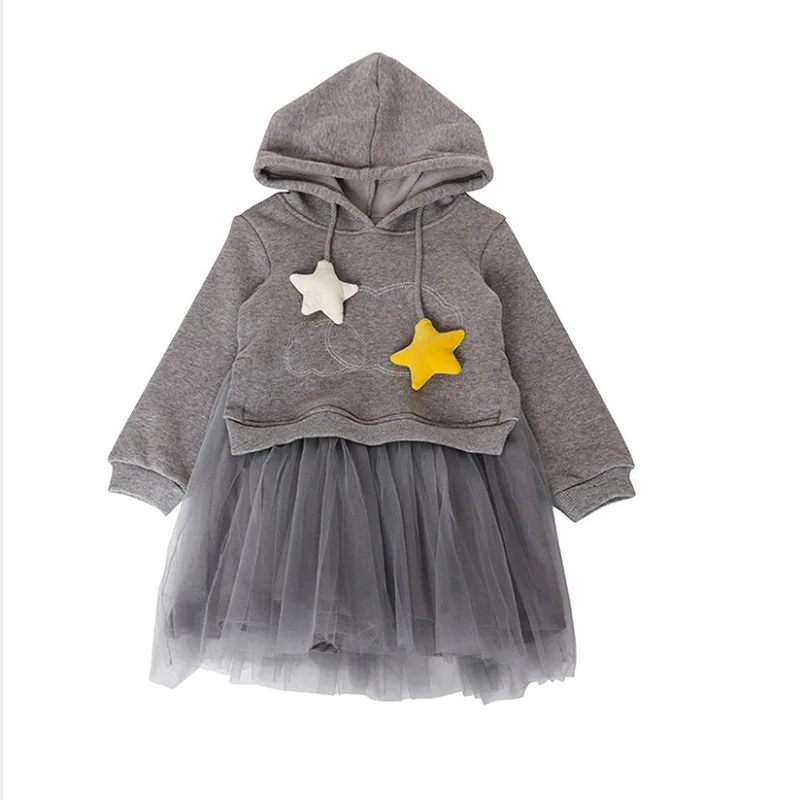 2019 Baby Dekle Zvezde Hoodies Obleko V Notranjosti Žamet, Dekleta, Otroci Pozimi Priložnostne Princesa Obleke Otrok Vestidos Oblačila