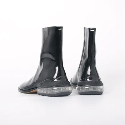 Botines mujer 2021 močen pete kratek gleženj škornji za žensko kvadratni toe črno lakasto usnje dež čevlji luksuzni tabi bottes