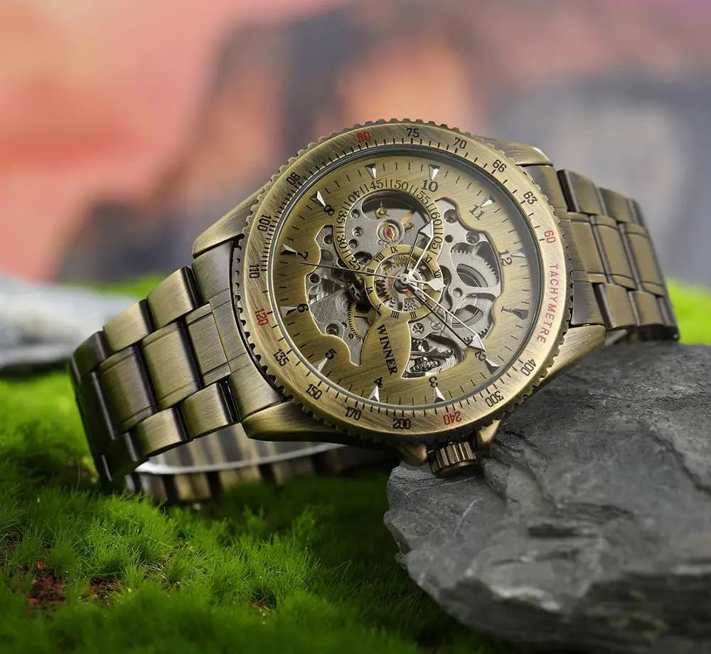 ZMAGOVALEC watch Retro zelena moda multi-digitalni izbiranje z barvo jekla pasu za moške ročne mehanske jekla watch