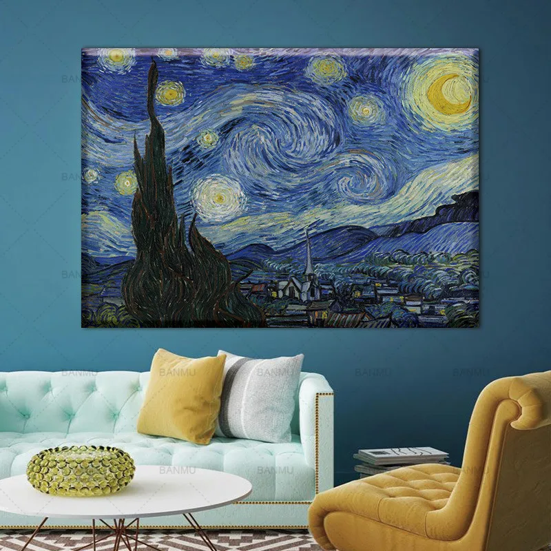 Wall Art Platno slikarstvo Sliko Pokrajine Na Platno Zvezdnato Noč Iz Van Gogh slika na Steni Sliko Dom Dekor