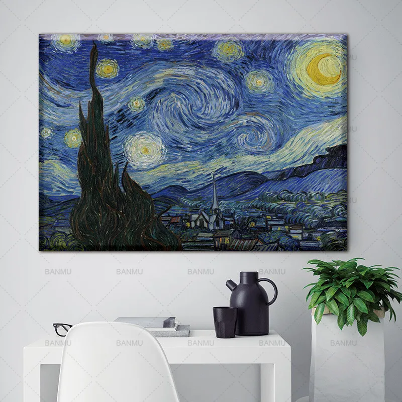 Wall Art Platno slikarstvo Sliko Pokrajine Na Platno Zvezdnato Noč Iz Van Gogh slika na Steni Sliko Dom Dekor
