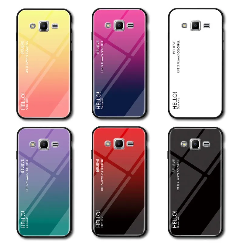 Za Samsung Galaxy J5 J500H Primeru Gradient Aurora, Kaljeno Steklo, Barvne Zadnji Pokrovček za Samsung J2 J7 J5 J200 J700H