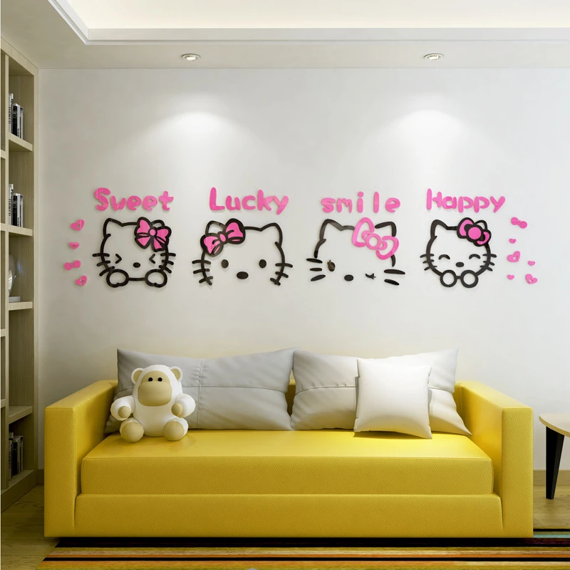 3D Ozadje Nalepke Akril Risanka Kitty Cat Stenske Nalepke Otroci Doma Dekoracijo Za dnevno Sobo, Spalnica 3d Nalepke Muur