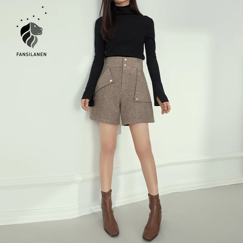 FANSILANEN Jeseni, pozimi širok noge priložnostne hlače Ženske pletene elegantno visoko pasu hlače Ženske ulične seksi kratke hlače 2020