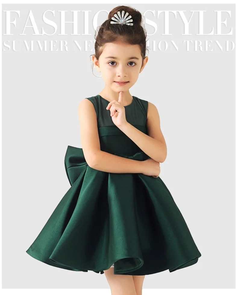 2016 Baby Dekle Zelena/Bela/Rdeča Saten Princesa Obleko z Velikim Lokom Otroci Poročna Obleka za Malčke Družico Obleke Poletje Vestidos