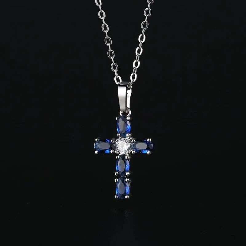 KOFSAC Priljubljena 925 Sterling Srebro Ogrlice Za Ženske, Nakit Čar Modra Kristal Križ Ogrlica Ženski Obletnico Dodatki