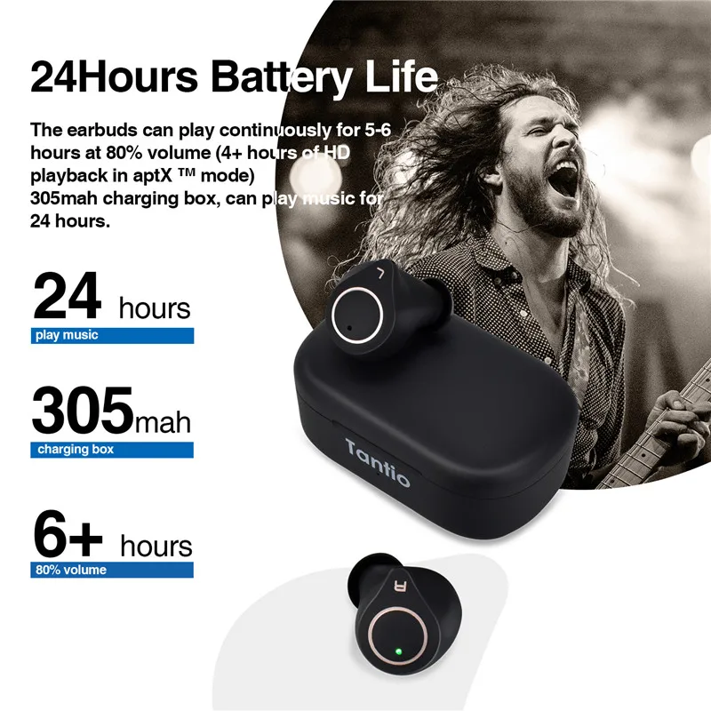 Tantio W1 Brezžični Čepkov Qualcomm APTX HiFi Nepremočljiva Dotik Visoke Zmogljivosti TWS Bluetooth Slušalke