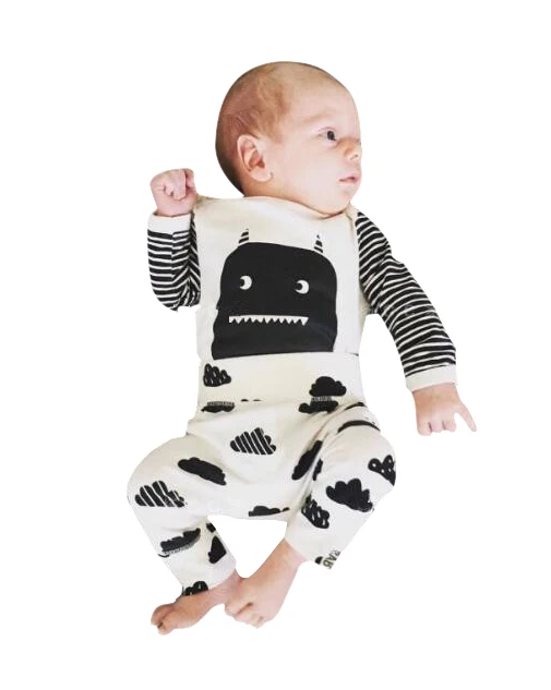 2020 nove jesensko slog baby boy oblačila z Dolgimi rokavi Pošast print majica s kratkimi rokavi +Oblaki hlače novorojenega dojenčka baby dekle oblačila sklop