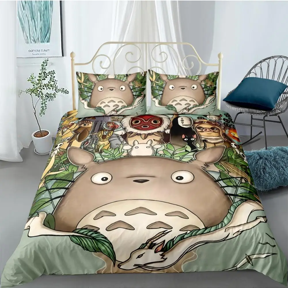 3D Tiskanih Živahen Stran Rjuhe Kritje Totoro Howl ' s Moving Castle Za Otroke Srčkan Prevleke Tolažnik Posteljnina, Kraljica, Kralj, Posteljnina