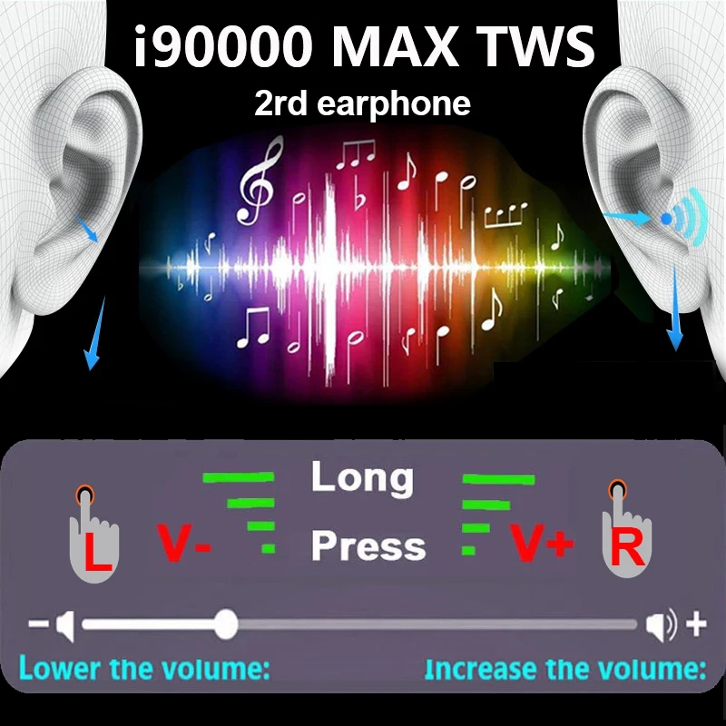 Bluetooth 5.0 Slušalke i90000 MAX TWS Arie 2 Brezžične Slušalke Pritisnite tipko za Glasnost 8D Super Bass Čepkov PK i5000 i9000 tws