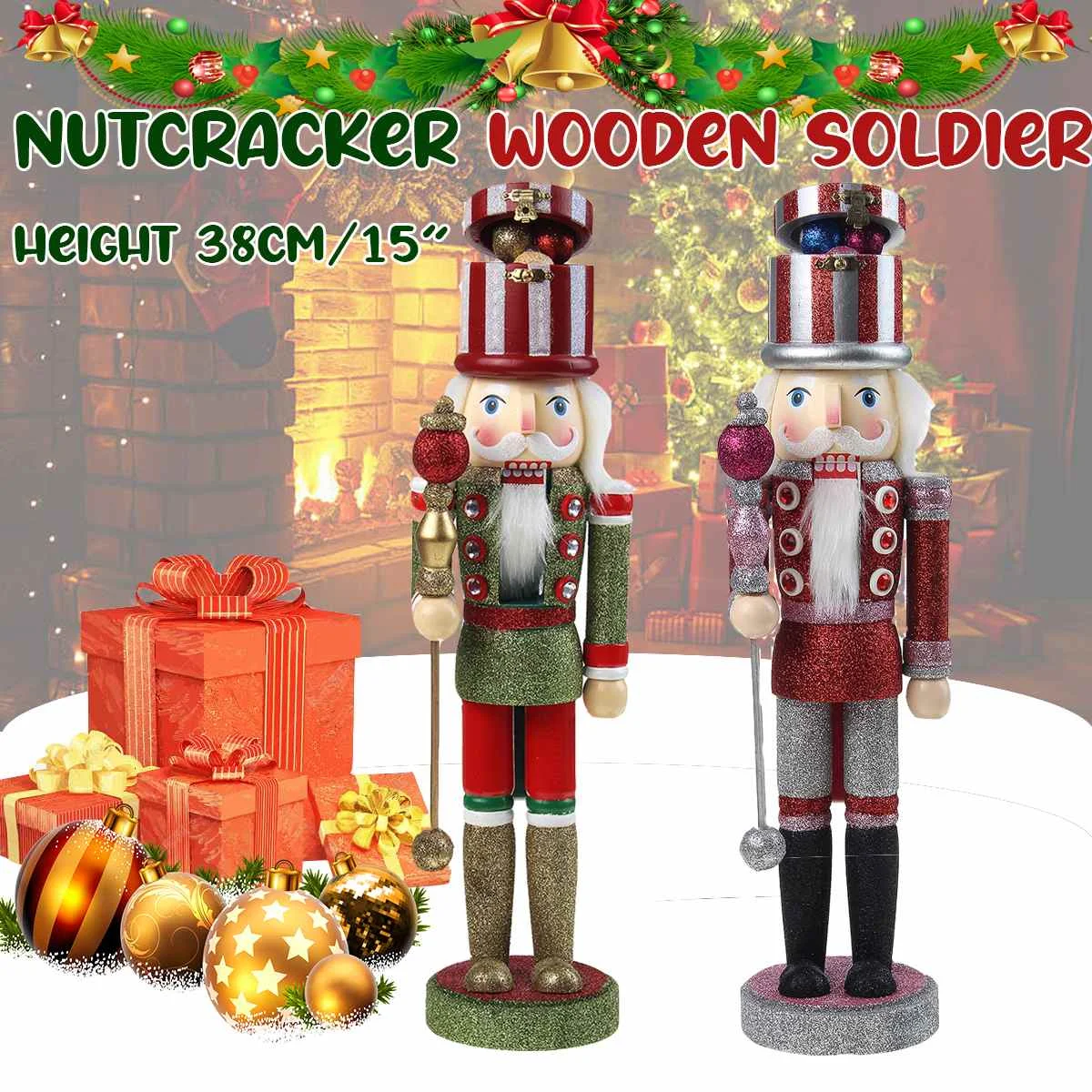 38 CM Woden Velike Nutcracker Lutkovno Kralj Vojak Božično Darilo Okraski Okraski Nutcracker Doma Okraski 2020