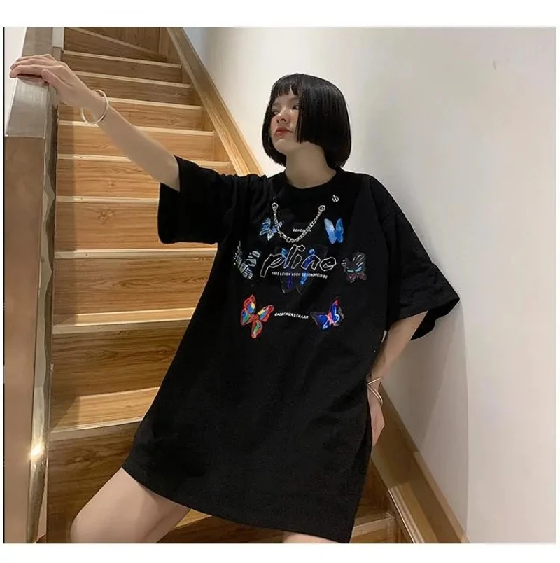 NiceMix T-majice ženske poletje 2020 nove verige vrhu nekaj ins metulja print Harajuku slog svoboden kratkimi rokavi tshirt ženske