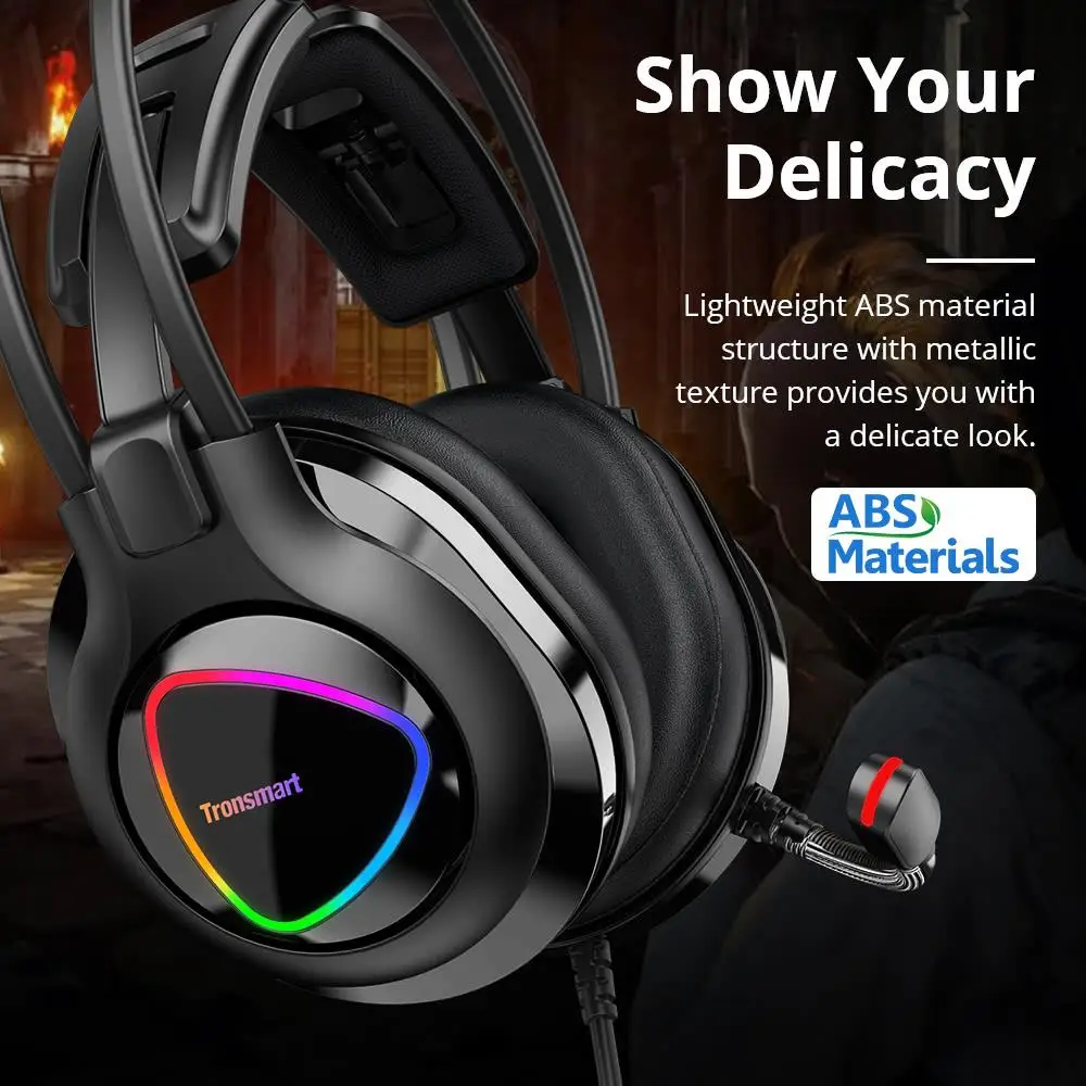 Tronsmart Glary Alfa Gaming Slušalke z Barvnimi LED Osvetlitev 3,5 mm+USB 360-stopinjsko Nastavljiv Mikrofon Multi-Platformo